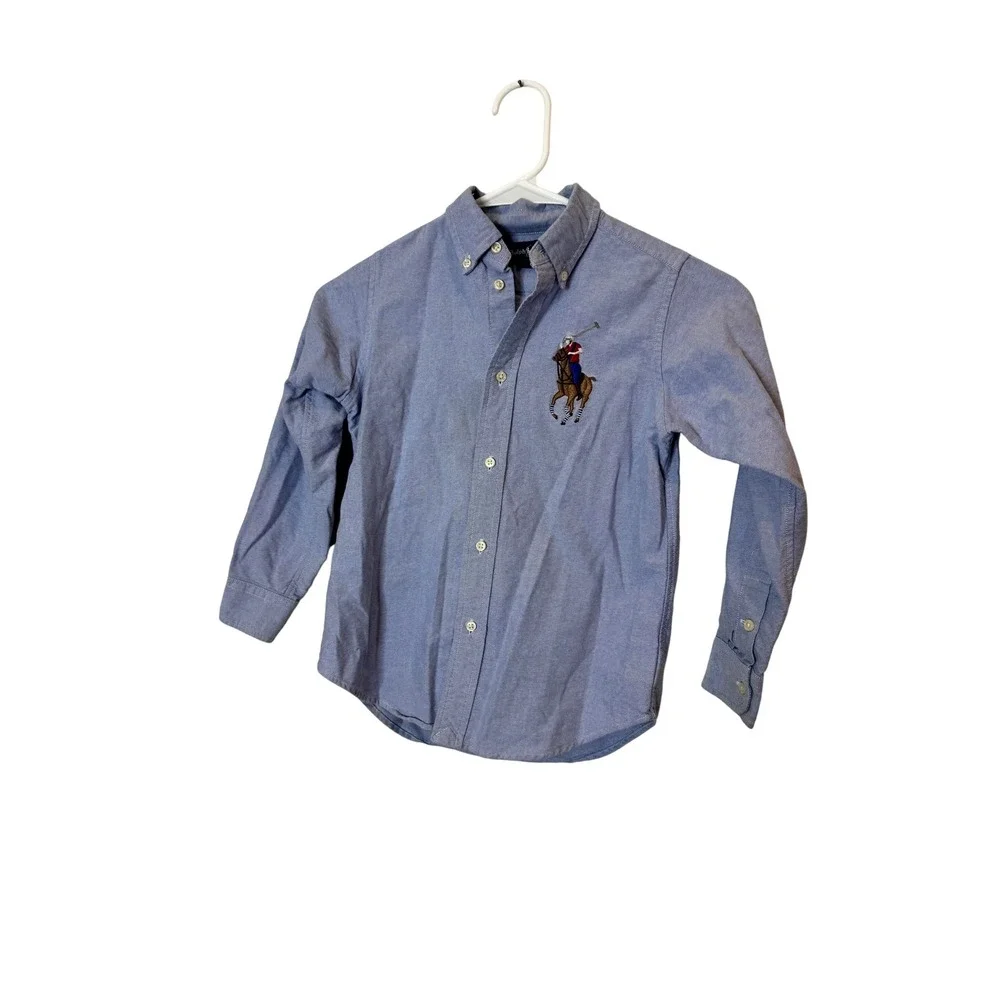 Ralph Lauren Shirt Boys 6 Blue Long Sleeve Button Down Cotton Big Pony Logo
